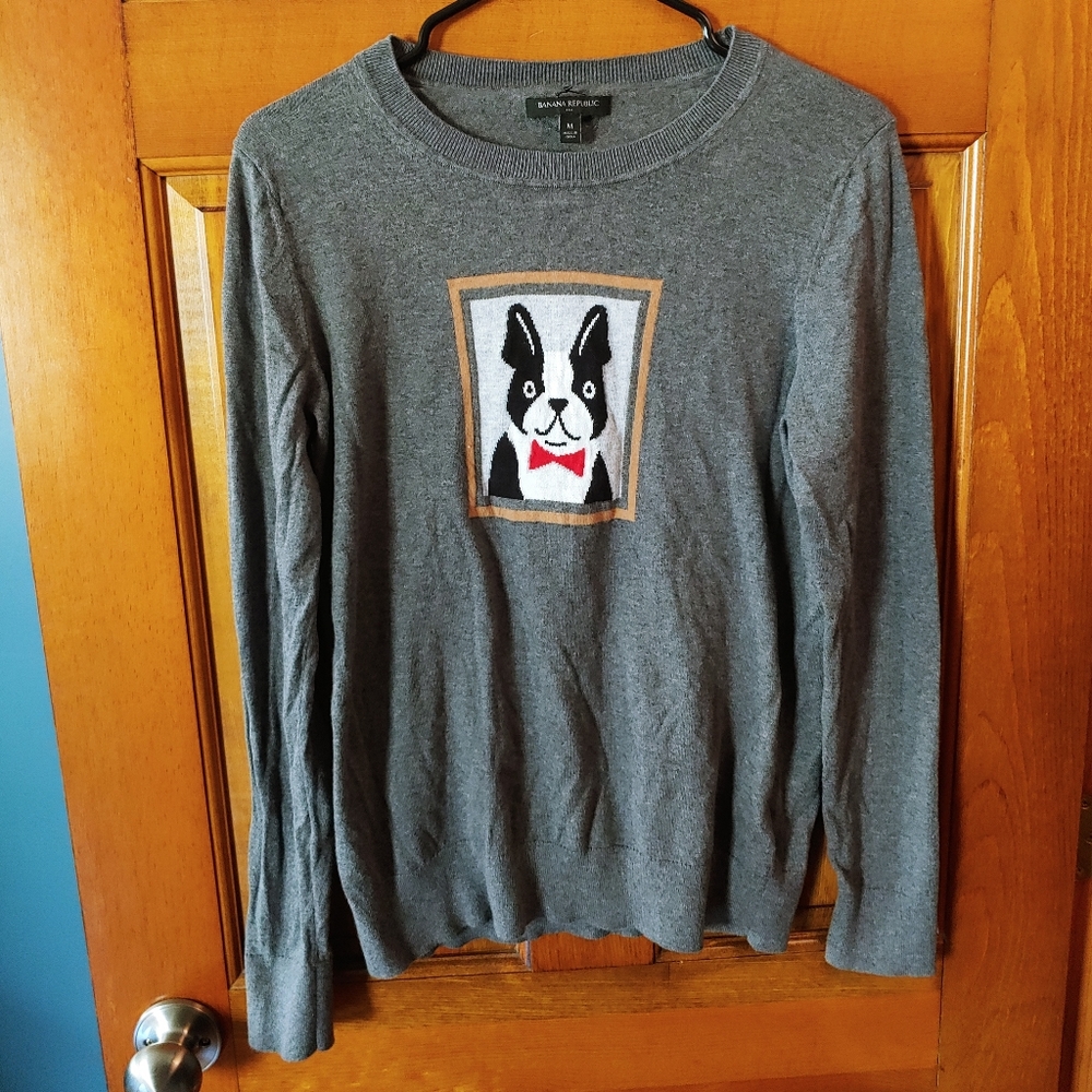 🍌 Banana Republic 🐶 Frenchie Dog Gray Sweater